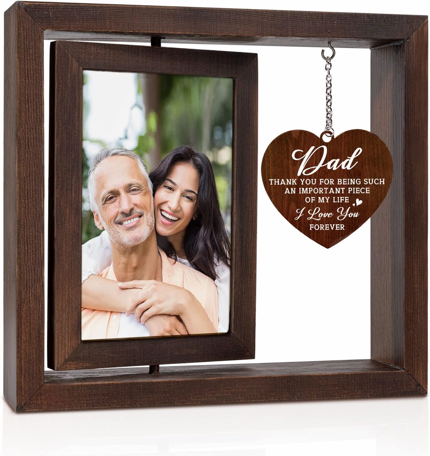 Size 4x6 Color Brown Fathers Day Birthday Gifts for Dad, Dad Gifts Wood Rotating Picture Frame, Dads Birthday Gift, Gift for Dads Father Daddy from Daughter Son, Dad Frame Fits 4x6 In Photo
